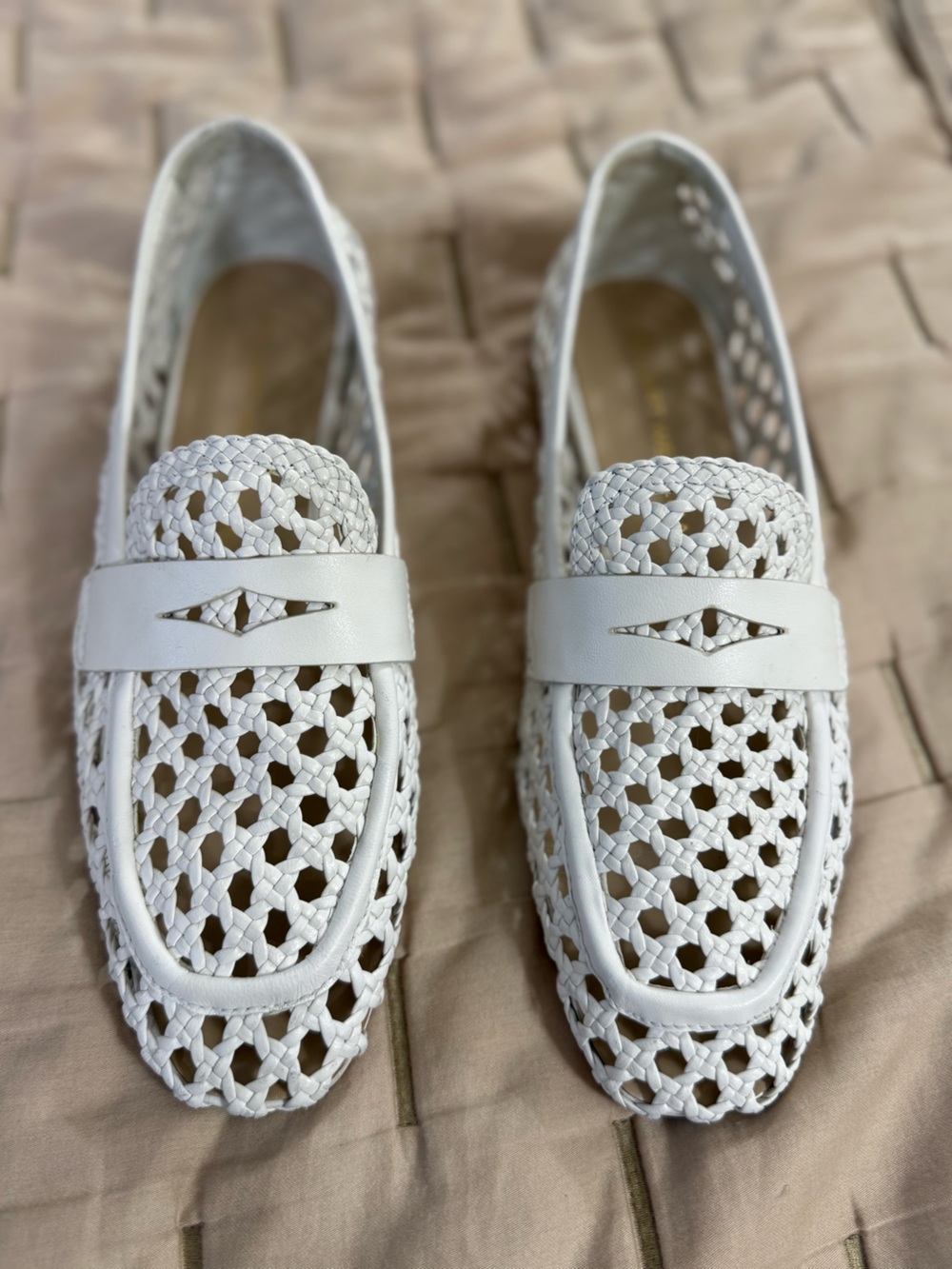 Stuart Weitzman Thea Woven Leather Penny Loafer White Size 8 - Picture 4 of 9